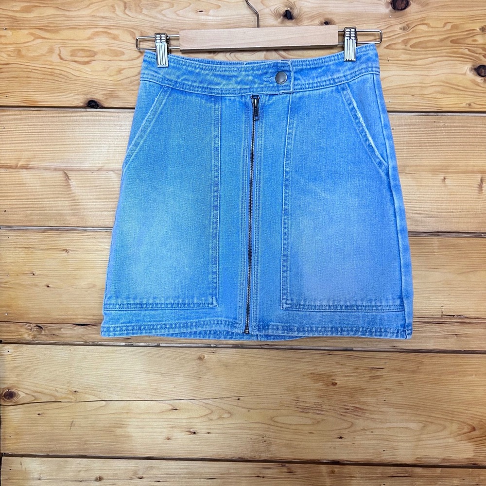 Denim Mini Skirt Womens Size 26 Blue Zip Front Y2K Surfcore Skater Billabong